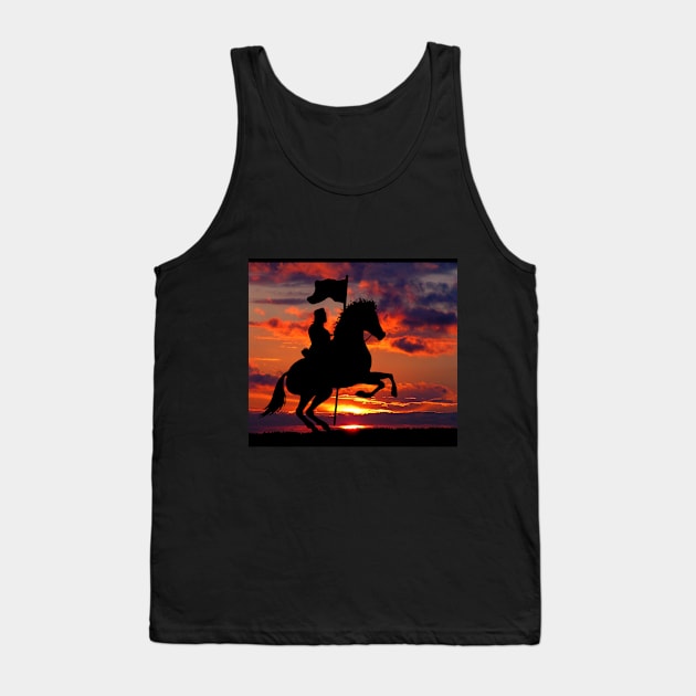 Knight riding on horse at night during sunset Tank Top by Blue Butterfly Designs 